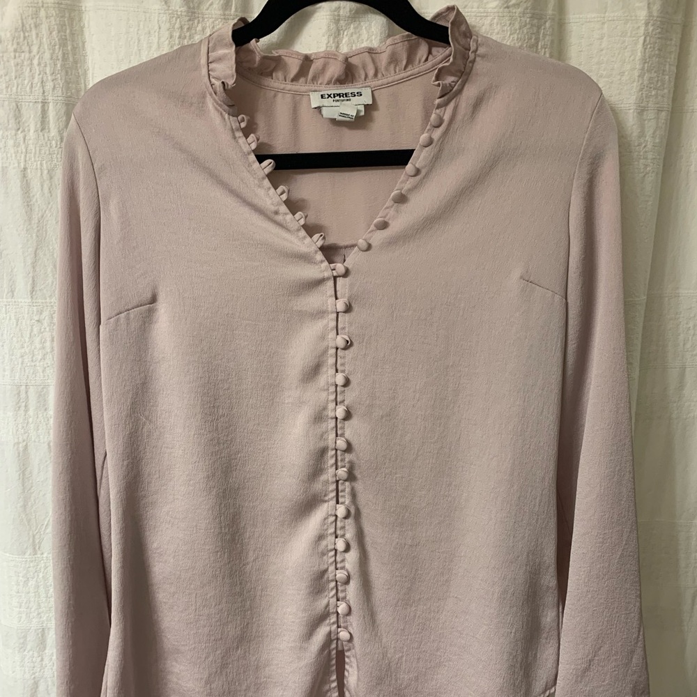 Small Slim Express Ruffled Portofino Blouse Pink